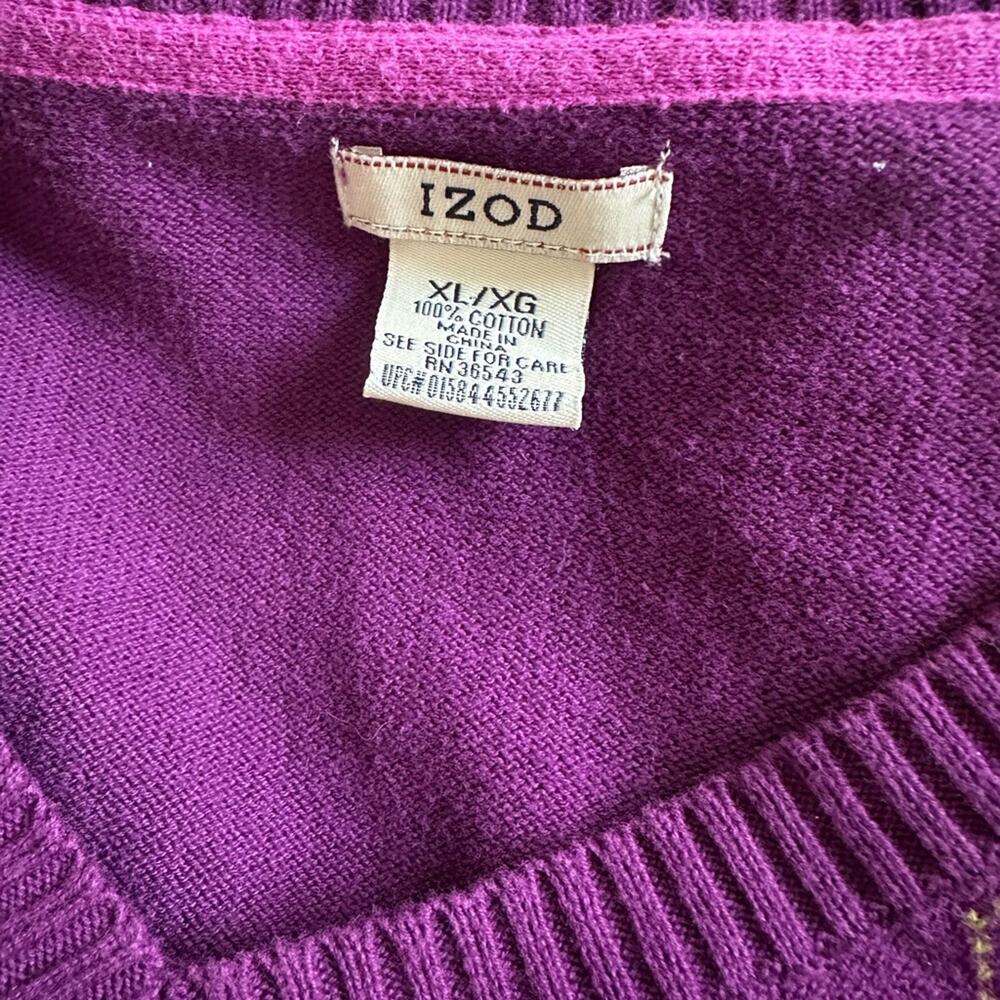IZOD Purple Argyle Sweater V Neck Gilmore XL Golf Preppy Sporty Prep Caddyshack - Picture 4 of 5